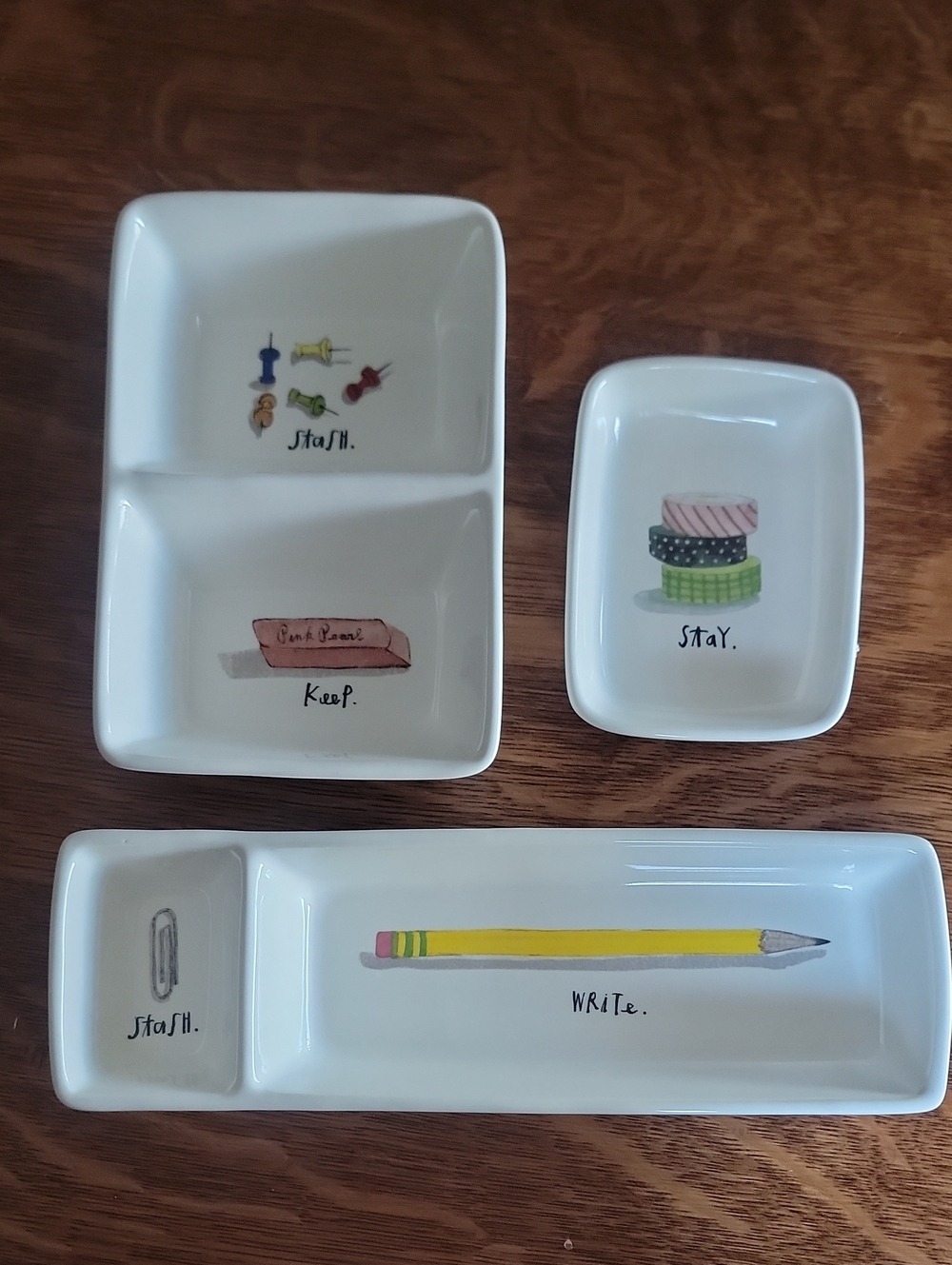 Rae Dunn Office Desk Dish Set Magenta Write Stash Stay Tray 3 Piece